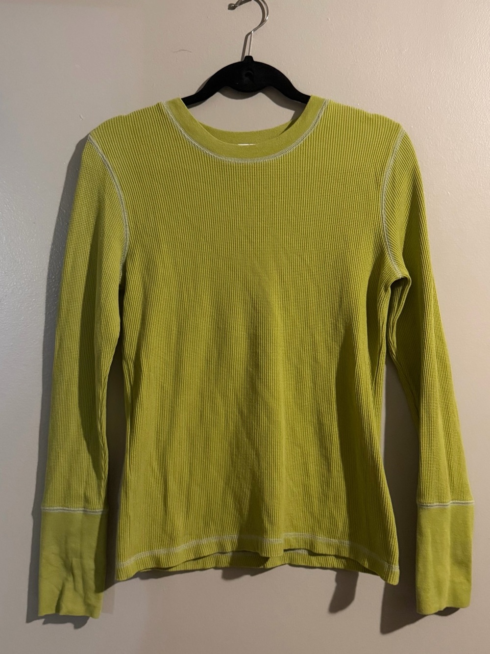 Sundance Thermal Waffle Knit Long Sleeve Top Green Size M Button Velvet Cuffs